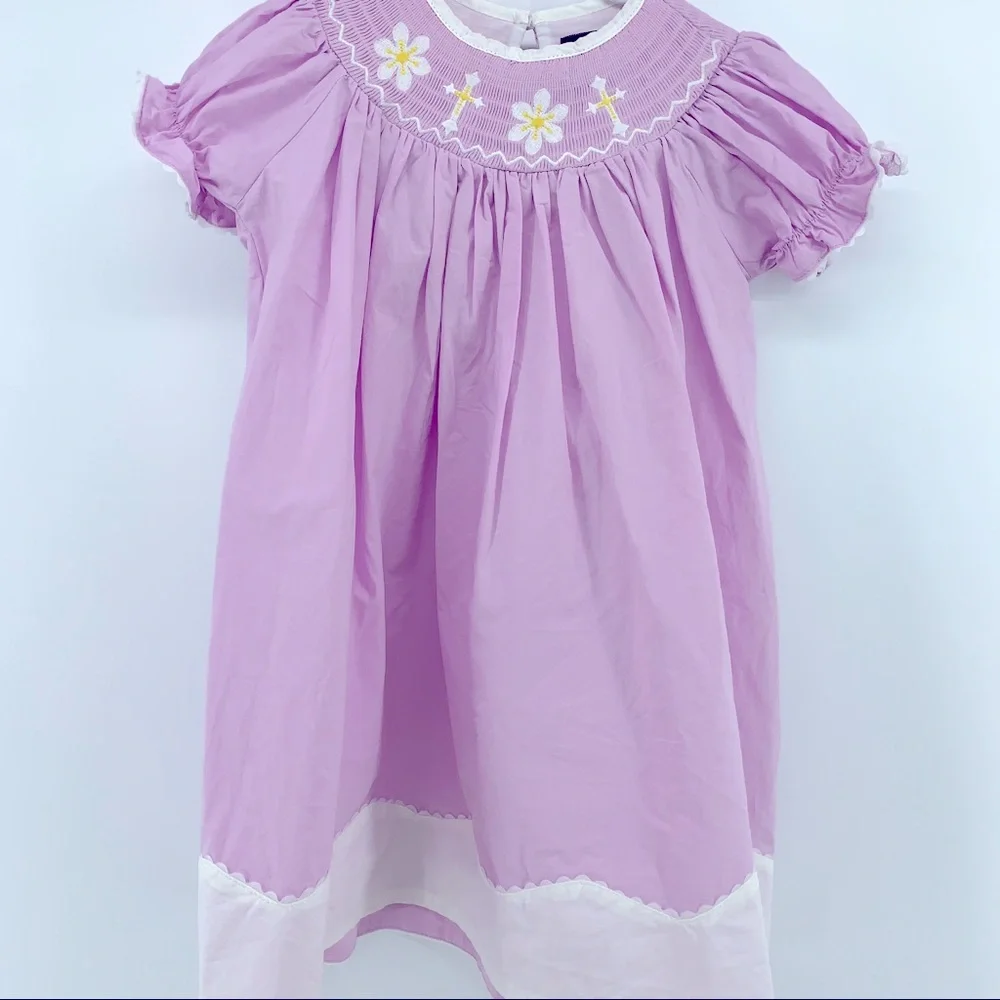 Lil Cactus smocked flower/cross dress - lavender/white/yellow